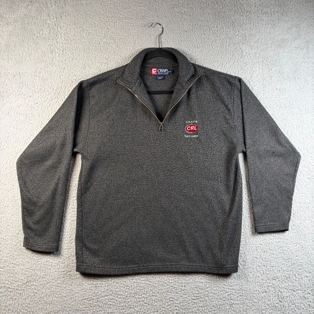 Chaps Ralph Lauren CRL Mens Medium Quarter Zip Fleece Pullover Charcoal Gray